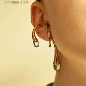 Ear Cuff Ear Cuff Retro gold crystal drop ear cuffs with no perforations twisted ear clip fake cardboard box clip girl earrings Y240326