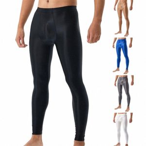 elastic Pants Men's Silky Smooth Slim Fit High Elastic Lg Johns Leggings with U Cvex Bulge Pouch Soft Breathable Mid Waist v8GD#
