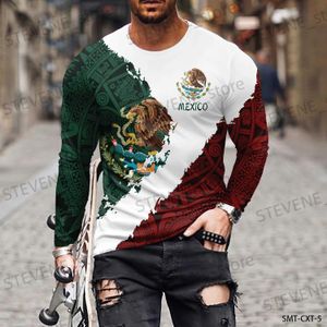 Herr t-shirts mexikansk mönster 3D-tryckning Mens rund hals t-shirt avslappnad lång slve plus size pullover modemens kläder t240325