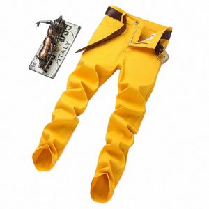 red Yellow Pink Men's Straight Jeans Design Denim Male Lg Pants Elastic Slim Straight Korean Youth Party Hip Hop Trousers 377s#