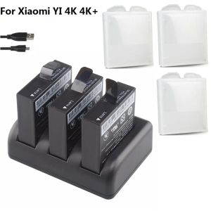 Accessori Batteria per caricabatterie doppio a 3 slot per Xiaomi YI 2 originale 4K + Lite AZ161 Action Camera Custodia di ricarica per batteria ricaricabile da 1400 mAh