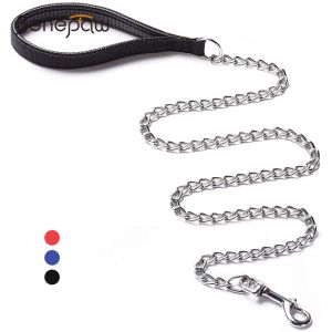 Trelas Benepaw Médio Grande Metal Dog Leash Durável Heavy Duty Confortável PU Couro Acolchoado Handle Pet Harness Trela Treinamento Pitbull