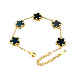 c j High Quality S925 Sterling Silver White Fritillaria Four-leaf Clover Bracelet Womens 18k Gold Double-sided Flower