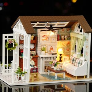 Crafts DIY Minyatür Kiti Gerçekçi Mini 3d Ahşap Ev Oda Zanaat Mobilya LED Işıkları Çocuk Günü Doğum Günü Noel Hediyesi