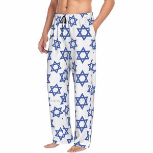 Herren Casual Pyjama Lg Hose Lose Elastischer Bund Sterne Israel Flagge Gemütliche Nachtwäsche Home Lounge Hosen C4Ya #