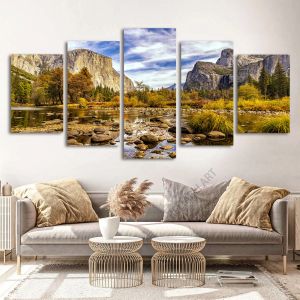 5 Panel Yosemite HD Resimler Tuval Boyama Duvar Sanatı Doğal Manzara Posterler ve Baskı Peyzaj Duvar Sanat Oturma Odası Dekor