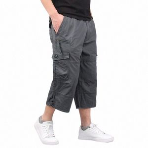 men's Cargo Shorts Summer Loose Casual Pants Elastic Waist Large Size Outdoor Jogging Sweatpants Trend Multi Pockets C9pa#