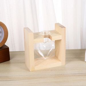 Vasos forma de coração parede pendurado plantador de vidro terrário moderno flor bud vaso em suporte de madeira rack mesa para propagação