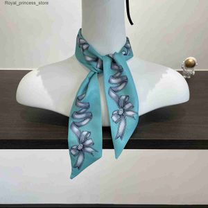 Scarves Tiffn Designer Hair Scarf Handkerchief Twill Silk Scarf Womens Bandana Scarf Womens Luxury Headband Silk Scarf Fashion Headband Q240326