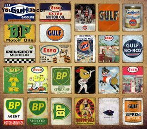 Motor Oil Gulf Metal Tin Signs Vintage Poster Motorcyklar Bilbensinstation Garage Dekor Väggkonstmålning Plack YI1886841897