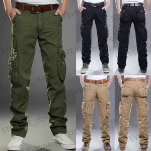 Calças masculinas multi-bolso calças casuais dos homens militares táticos calças de carga ao ar livre caminhadas trekking moletom masculino calças de algodão t240326