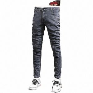 Fi Designer Men Dżinsy Retro Gray Stretch Szczupły dżinsy Mężczyźni Elastyczne spodnie Vintage Casual Denim Pencil Pants Hombre E3at#