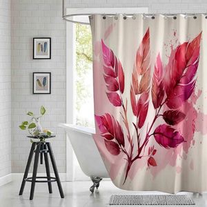 シャワーカーテンカラフルな花柄のカーテンピンクの葉自然植物夏の印刷ポリエステル生地の防水バスルームとフック付き