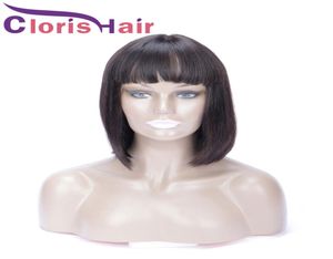 Short Bob Wig Pixie Cut Human Hair Straight Brazilian Remy Glueless Wigs With Bangs For Black Women T Part Natural Front Lace Clos9800426