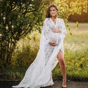 Boho Spitze Mutterschaft Po Shooting lange Kleider schwangere Frau Pografie Kleidung langes Kleid 240315