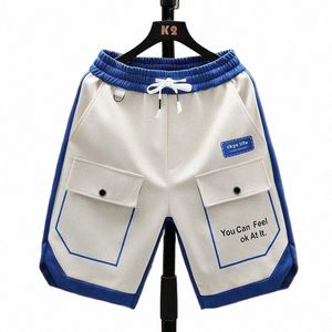 Летние мужские повседневные шорты Корейские высококачественные синие саржевые шорты с вышивкой букв Спортивные брюки Fi Мужская одежда 2023 D4WR #