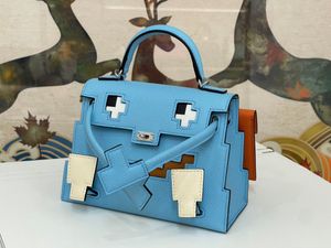sevimli deri çanta 19cm tasarımcı el çantası güzel omuz çantaları epsom deri tamamen el yapımı dikiş mavi kahverengi pembe krem ​​renkler toptan fiyat hızlı teslimat