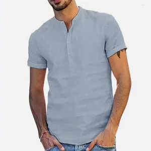 Men's T Shirts Youth Shirt Stylish Stand Collar Button-up For Casual Business Wear Short Sleeve Solid Color Beach Summer