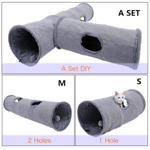 Giocattoli Pieghevole Cat Tunnel Crinkle Kitten Play Tube per gatti di grandi dimensioni Cani Coniglietti con palla Divertenti giocattoli per gatti 2 Peep Hole in pelle scamosciata giocattoli per animali domestici