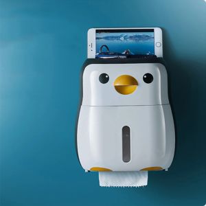 Holders Creative Penguin Toilet Roll Paper Holder Waterproof Wall Mounted Storage Box Tray Tissue Box Organizer Bathroom Accessories