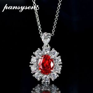 Pansysen 100% 925 Sterling Silver Oval Cut Ruby Simulated Pendant Halsband för kvinnor Vintage Party Fine Jewelry Gift 240305
