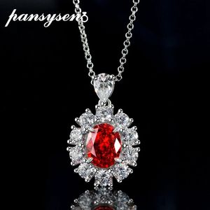 PANSYSEN 100% 925 Sterling Silver Ovale Taglio Rubino Collane con pendente simulato per le donne Vintage Party Fine Jewelry Regalo 240305