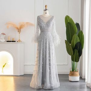 Wspomniany wieczór pióra Sharon Dubai Sier sukienki dla kobiet Wedding Party Elegancka z koralikami szampana Gala Formalna suknia SS101 MAL