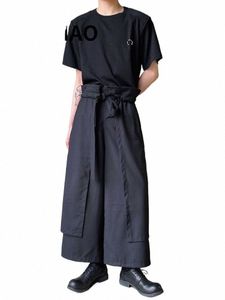 umi MAO Yamamoto Dark New High-end Double-layer Design Men's Culottes Persality Belt Adjustment Fiable Loose Men's Pants Z1sw#