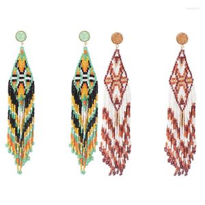 Серьги-гвоздики в богемном стиле из бисера с длинной кисточкой для женщин, разноцветные бусины ручной работы, эффектные висячие этнические украшения