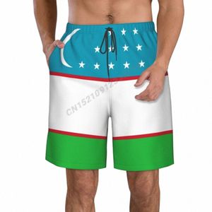 Summer Men's Uzbekistan Flag Beach Pants Shorts Surfing M-2XL Polyester Badkläder som kör R9OQ#