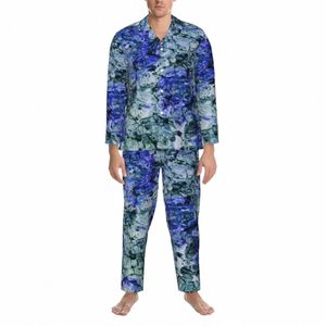 azul impressão abstrata pijamas dos homens arte digital romântico casa sleepwear outono 2 peça retro oversized personalizado conjuntos de pijama y5gi #