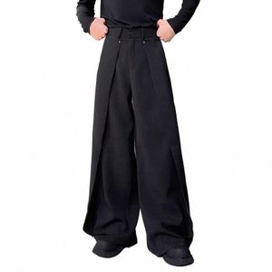 dimensially Cutting Straight Pants Men Net Celebrity Streetwear Vintage Fi Loose Casual Wide Leg Suit Pants Lg Trousers o9ho#