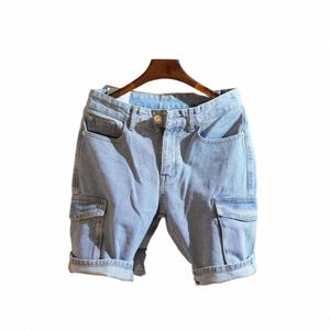2023 Spring and Summer New Jeans Slim Fit Patch Elastic Capris Shorts FI Herrkläder Ropa Hombre X27W#
