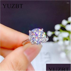 Cluster Anéis Yuzbt Sólido 18K Banhado A Ouro Branco 5 Rodada Excelente Corte Diamante Passado D Cor Moissanite Anel Presente Jóias Drop Delivery Dhlcq