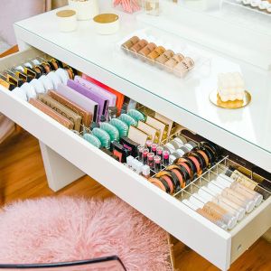 Lådor anon akrylavdelare som är inställda på malm toalettbordet, akrylsmink Vanity Organizer Malm Drawer Divider, Makeup Drawer Storage