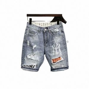 Summer Haruku Fi Cowboy Men's Blue Korean Clothing Style Cargo Hip-Hop Denim Short Pants Jeans Shorts F1VH#