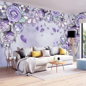 Tapeten Wellyu Benutzerdefinierte Tapete 3D Europäischen Luxus Lila Blume Schmuck TV Hintergrund Wohnzimmer Schlafzimmer