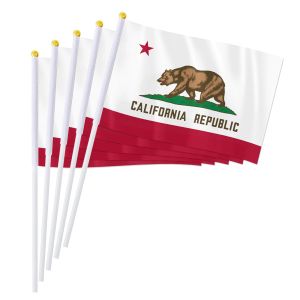 Accessories PTEROSAUR 14x21cm US California State Hand Flag, American CA Californian Hand Held Small Waving Flag Desk Decor Gifts, 50/100pcs