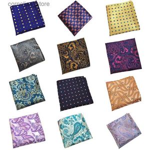 Handkerchiefs RBOCOTT Yellow Flower Pocket Square Blue Paisley Handle Suitable for Men Women Fashion Hanky 25cm * 25cm Suitable for Business Wedding Dress Y240326