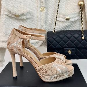 Womens Shiletto Heels Sandals Platform Cenered Diamond-Rhinestone Suede Dress Shoes أحذية قابلة للتعديل