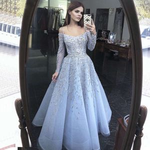 Akşam Sharon Dresses Dubai Mavisi Kadınlar İçin Dokna Mavisi Düğün Arap Kapalı Omuz Uzun Kollu Fuşya Altın Balo Koyu SS414