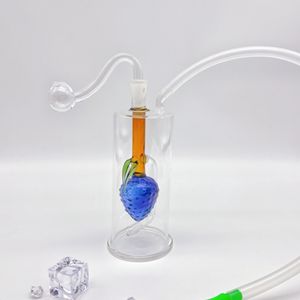 5,5 -calowy palnik oleju Bong Truskawkowe Rurki wodne Bubbler z 10 mm samiec gruby Pyrex Glass Glass Burner Rura silikonowa rurka silikonowa do palenia