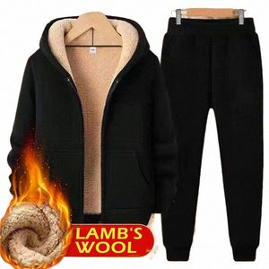 Mäns plysch Tracksuit Men Casual Set Lamb CMERE Winter Wool Hooded Sweatshirt Tjock varm sportkläder Male Suit Two Piece Set G1mz#