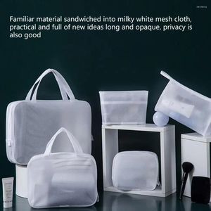 Förvaringspåsar sminkpåse vit kosmetisk väska handtag design återanvändbara kvinnor flickor dagligen använder byrå