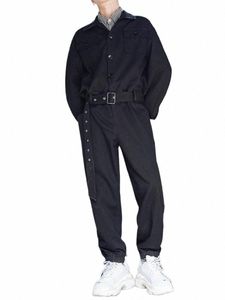 gmiixder Workwear Lg-sleeved Macacão Coreano Oversize Casual Persality Ternos de uma peça dos homens na moda Juventude Sólido Treino i03N #