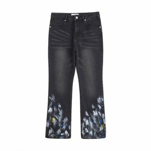 stóp Ink Malowane czarne dżinsy dla mężczyzn proste workowate workowate spodnie casual cargo Pantales Hombre 11 -dżinsowe spodnie A26J#