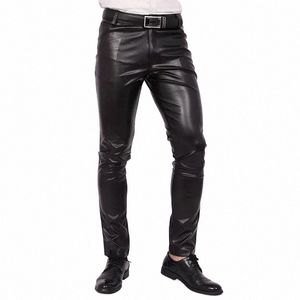 2024 Men's Slim Fit Skinny Pants Tight Stretch Leather Pants Teen Trend Motorcycle PU Leather Pants G9Vw#