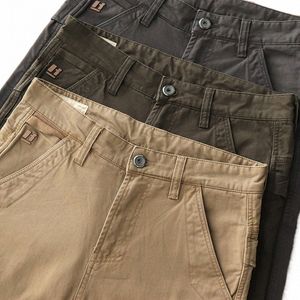 Sonbahar New American Retro Chinos Dokuma Dimi Takım Pantolon Erkekler Ami Khaki Pure Cot Cot Slim Düz Sıradan Pantolon E3XS#