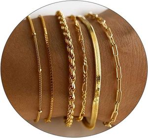 Braccialetti d'oro da donna Set di bracciali a catena d'oro per donne e ragazze Braccialetti con graffette a maglie placcate in oro 14K Cuba Set di braccialetti a maglie metalliche a strati impilabili Ankl