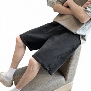 2023 Summer New Men's Loose Casual Denim Shorts Elastyczne talia sznurka czarne szorty marki męskie ubranie D5VR#